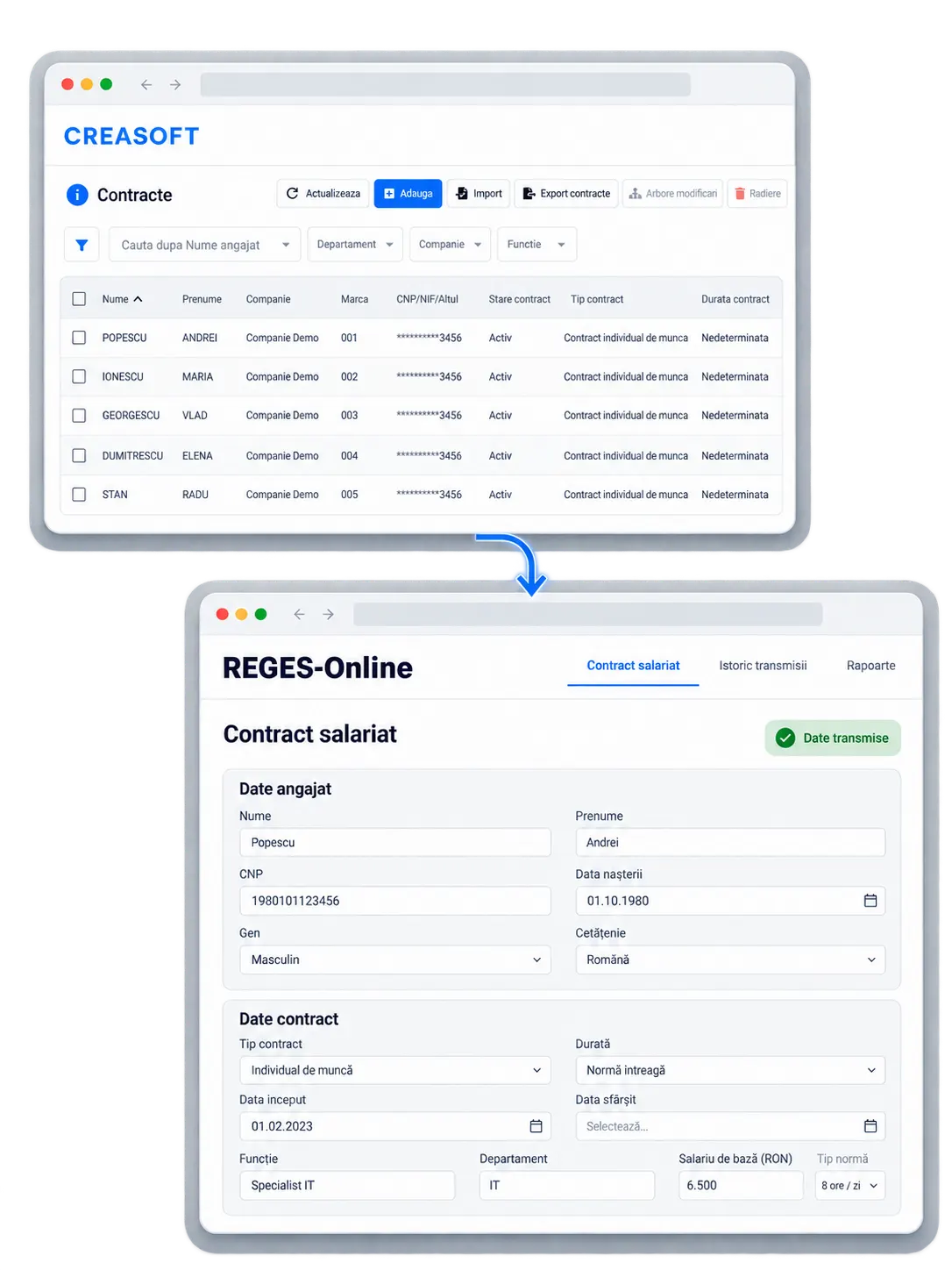 Sincronizarea contractelor cu REGES-Online din Creasoft HR